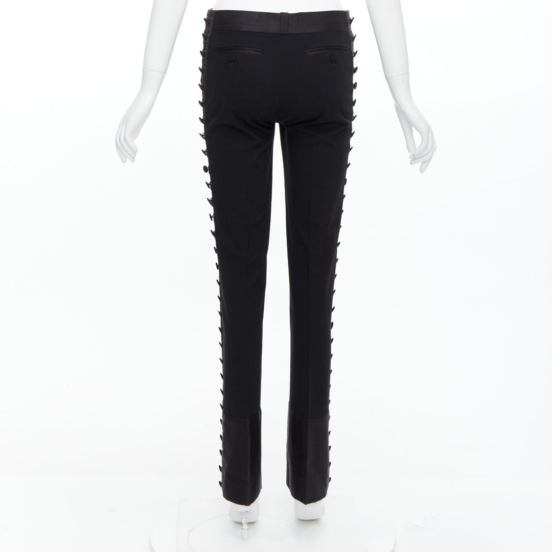 CHLOE black viscose wool blend fabric pleat button trim dress trousers FR34 XS
