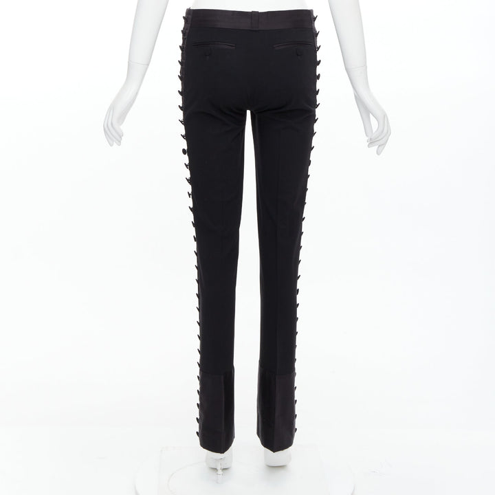 CHLOE black viscose wool blend fabric pleat button trim dress trousers FR34 XS