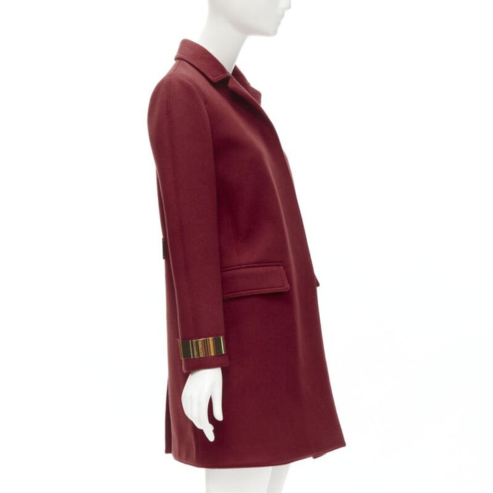 BURBERRY PROPRSUM 90% cashmere blend red gold metal bar coat IT38 XS
