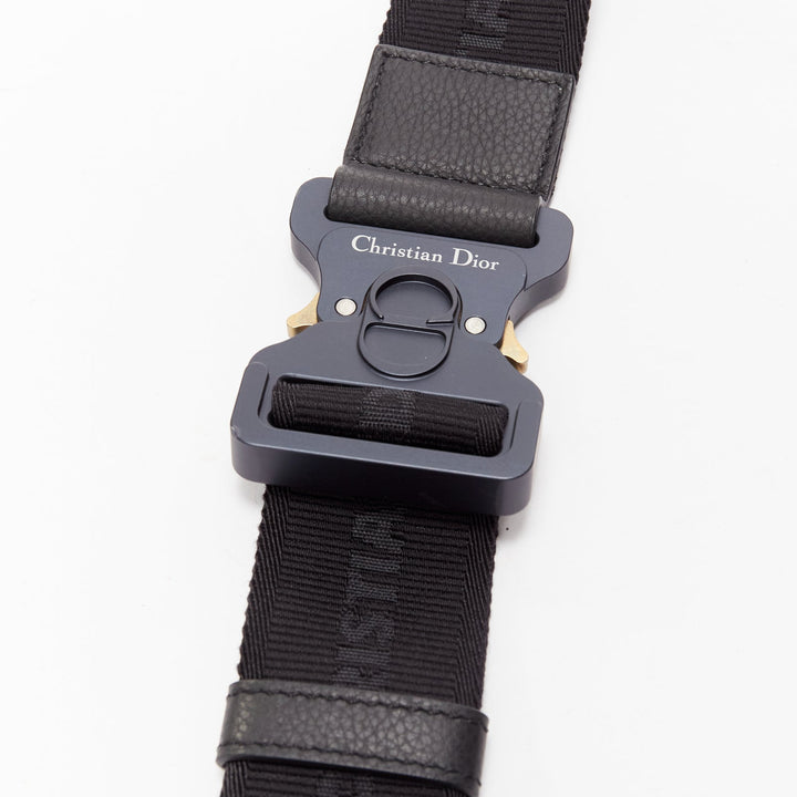 CHRISTIAN DIOR blue black CD logo monogram oblique canvas sadde shoulder bag