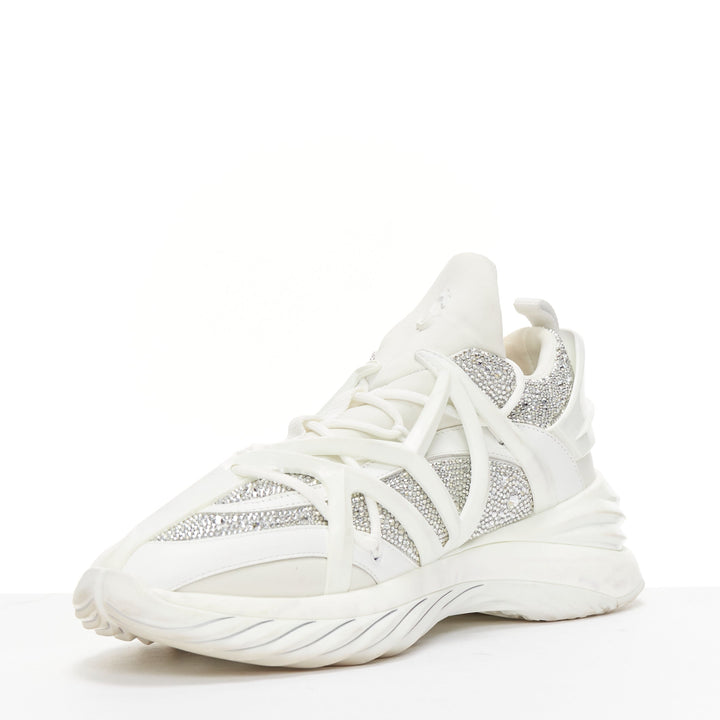 JIMMY CHOO Cosmos white leather rubber JC logo crystal dad sneakers EU39A