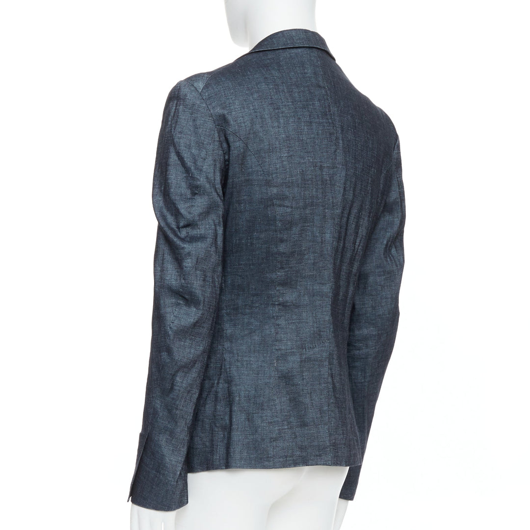 HAIDER ACKERMANN Runway dark blue linen cotton shawl blazer jacket M