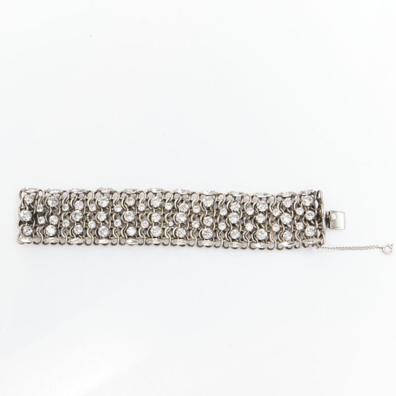 rare SAINT LAURENT Grunge Punk crystal embellished silver chain bracelet cuff