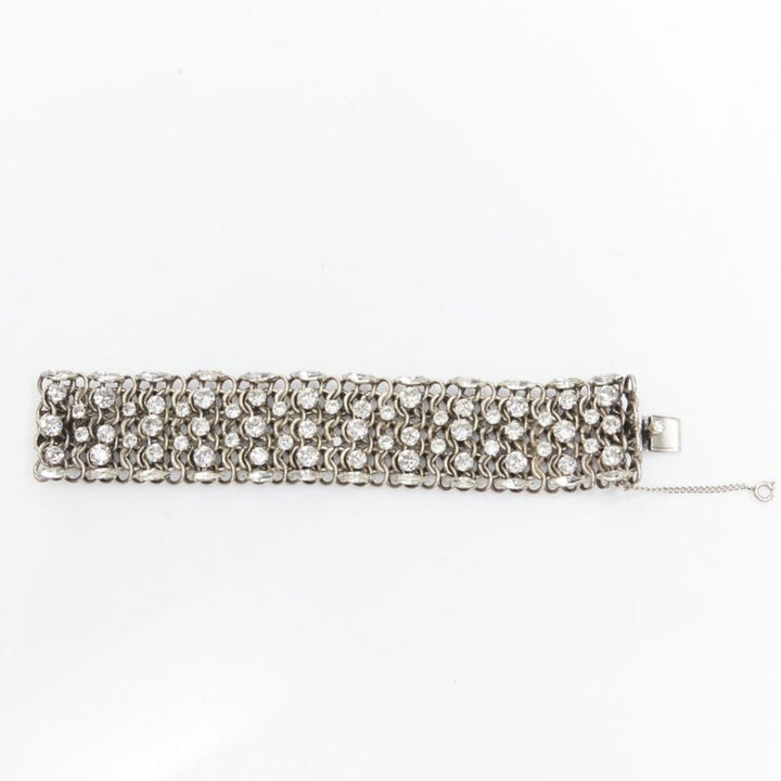 rare SAINT LAURENT Grunge Punk crystal embellished silver chain bracelet cuff
