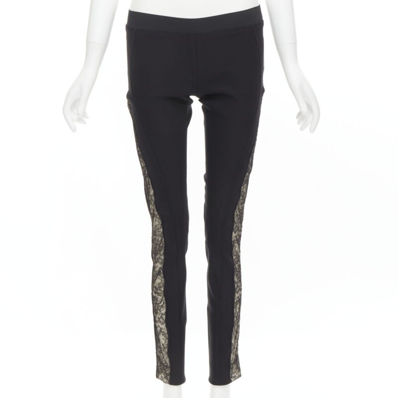 STELLA MCCARTNEY black contour seam sheer lace side stretch legging pants IT38 S