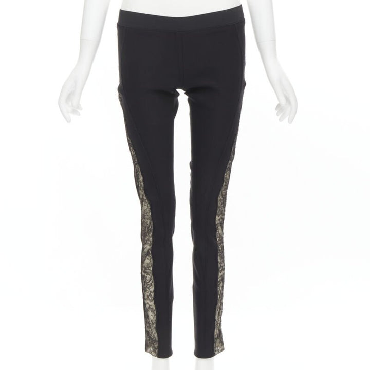 STELLA MCCARTNEY black contour seam sheer lace side stretch legging pants IT38 S