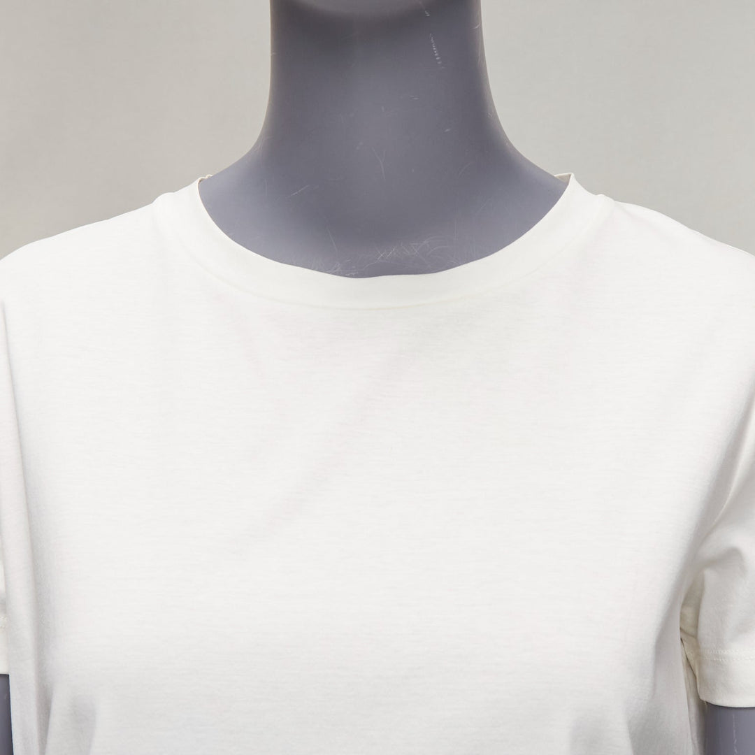 JIL SANDER white cotton black ostrich feather trim crew neck tshirt S
