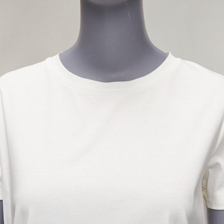JIL SANDER white cotton black ostrich feather trim crew neck tshirt S