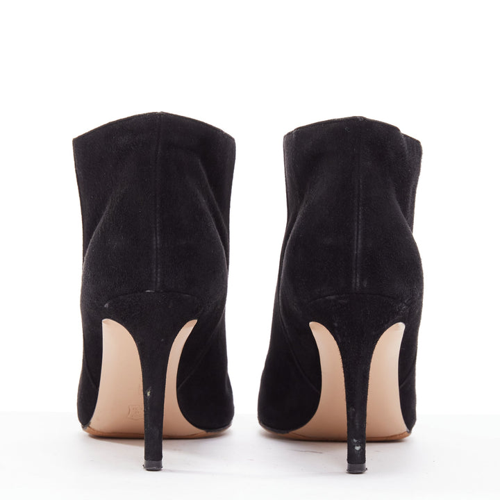 GIANVITO ROSSI Stilo black suede leather pointy toes ankle booties EU37.5