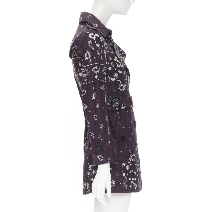 BURBERRY PRORSUM purple paisley bandana print double breasted trench coat UK6 XS