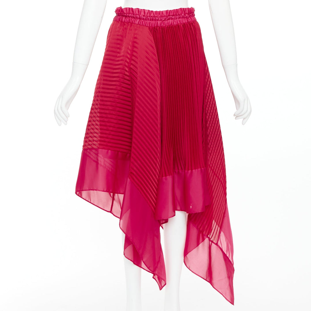 SACAI 2021 pink red satin pleated panels black drawstring skirt JP3 L