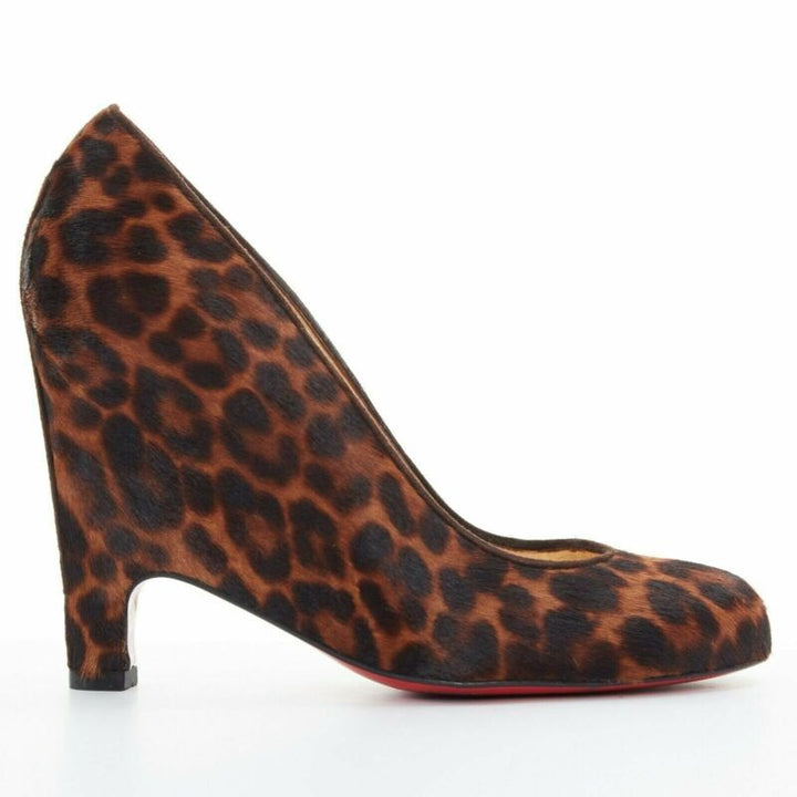 CHRISTIAN LOUBOUTIN Morphing 100 brown leopard calfskin demi wedge heel EU37 US7