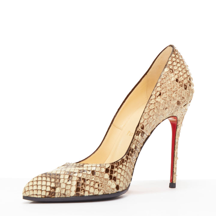 CHRISTIAN LOUBOUTIN brown natural scaled leather point toe stiletto pump EU37