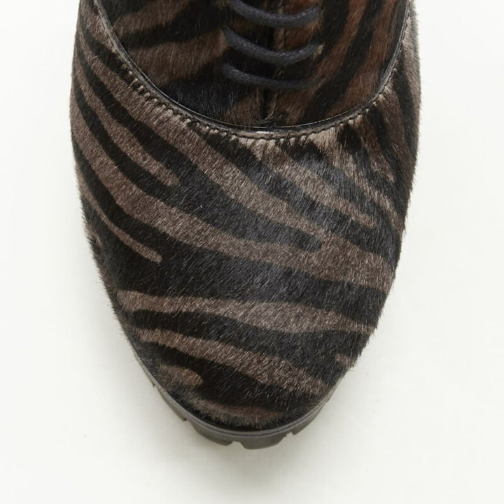 ALAIA brown black zebra stripe fur leather truck sole ankle bootie EU36.5