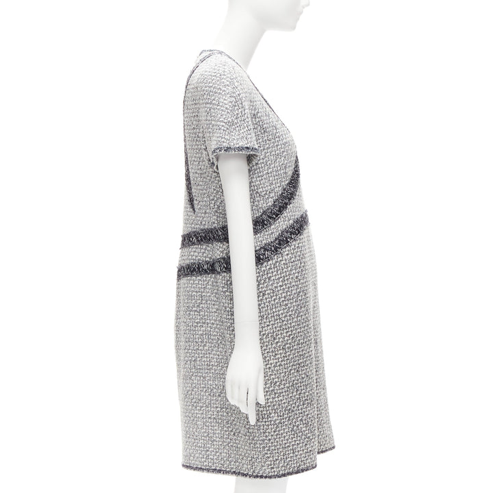 CHANEL 13P grey graphic panels Fantasy Tweed shift dress FR46 3XL