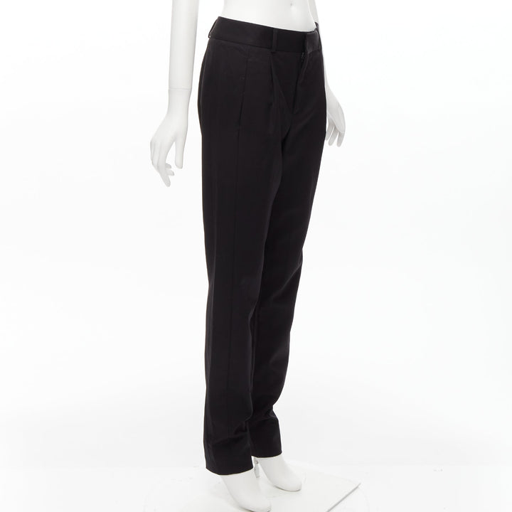 SAINT LAURENT 2017 black 100% virgin wool minimal pleat straight trousers FR36 S