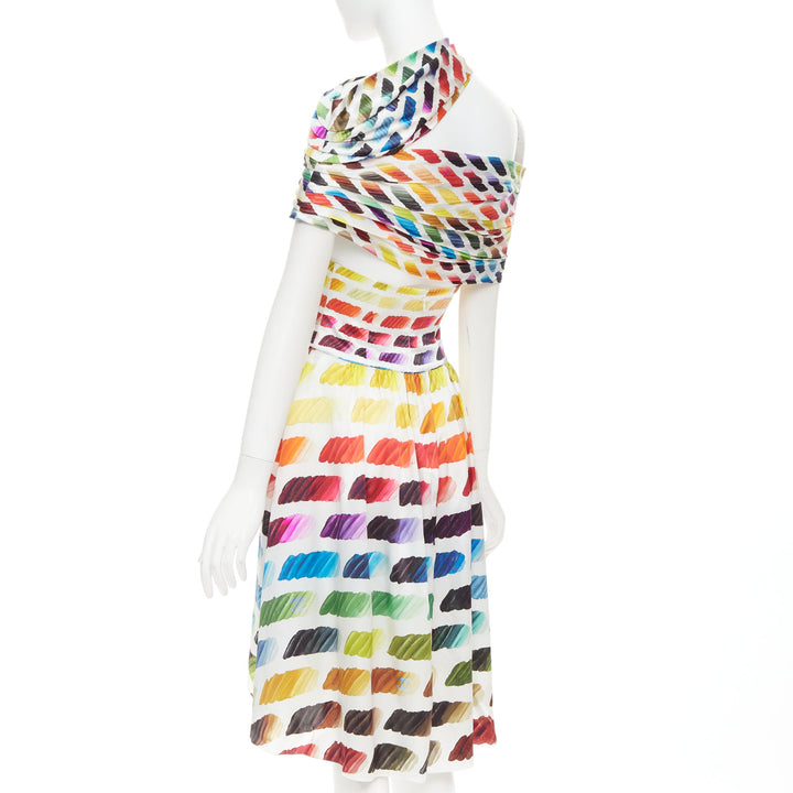 CHANEL Karl Lagerfeld 2014 Runway Colorama icon brush silk top skirt FR34 XS