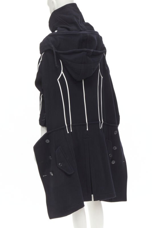 rare COMME DES GARCONS 2009 Runway black white tromp loeil piping trench coat XS