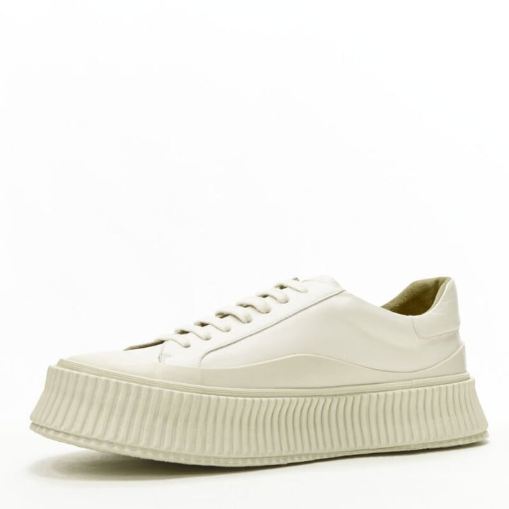 JIL SANDER light beige leather chunky rubber platform sole sneaker EU40