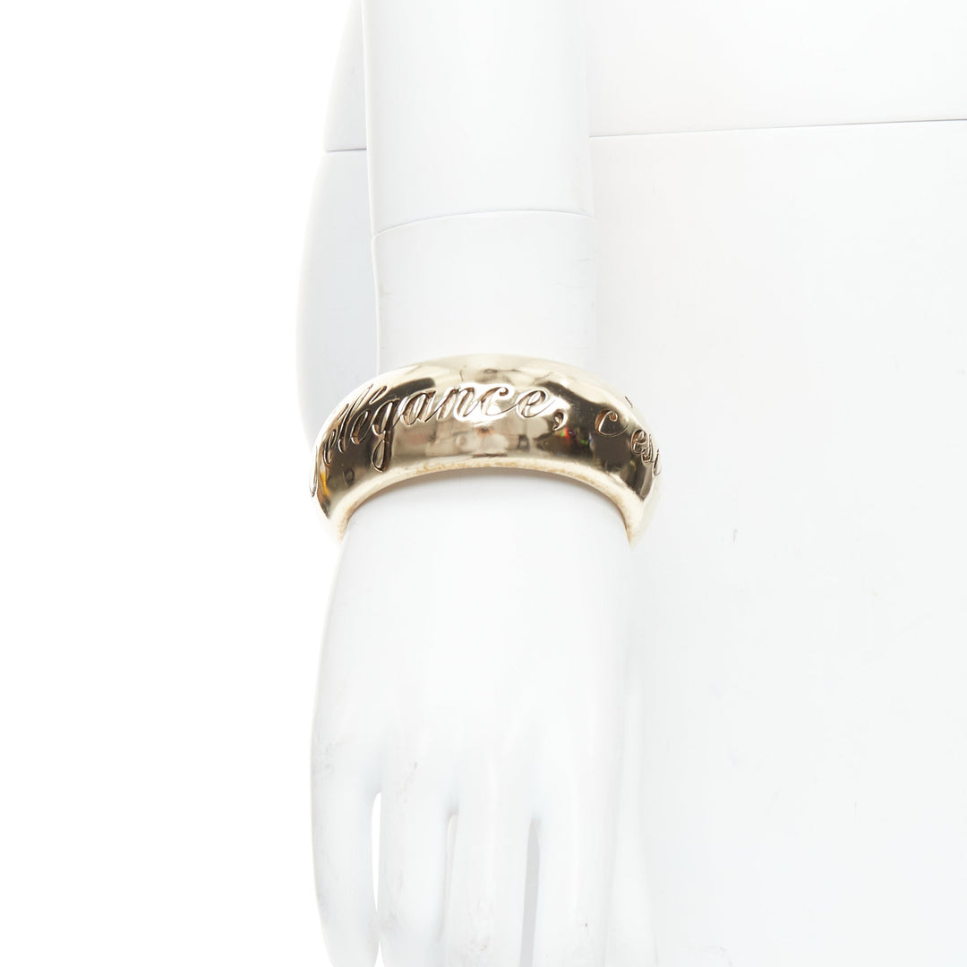 CHANEL 07P Vintage L'elegance C''est La Ligne script metal bangle bracelet