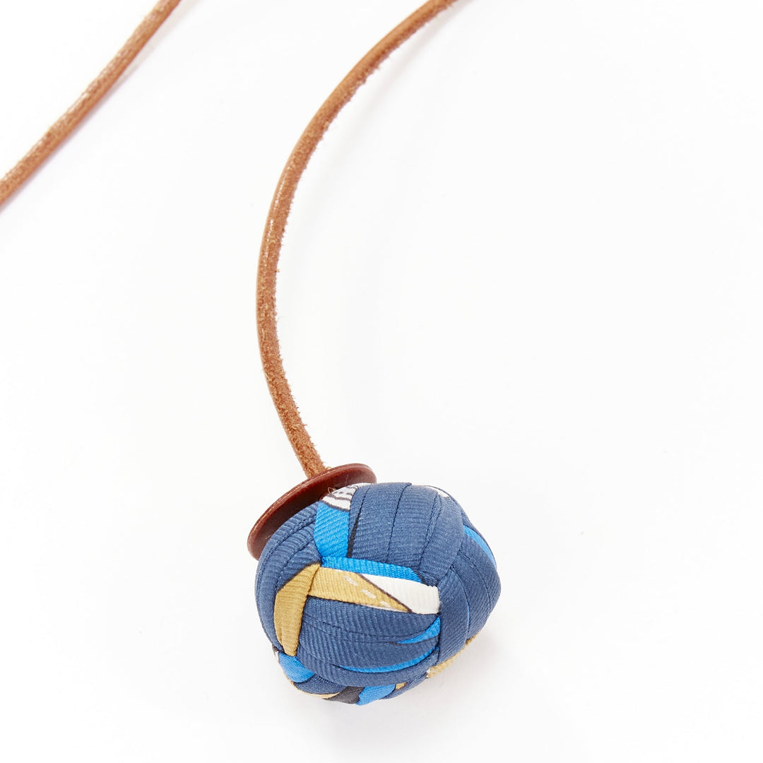 rare HERMES Silk Et Cuir Pompons Bag Charm Bleu Cobalt pom pom leather bag charm