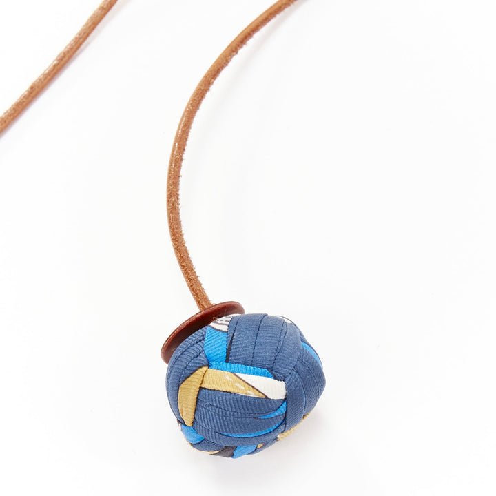rare HERMES Silk Et Cuir Pompons Bag Charm Bleu Cobalt pom pom leather bag charm