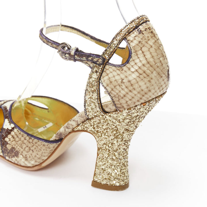 MIU MIU Vintage snake print gold course glitter chunky heel maryjane EU36.5