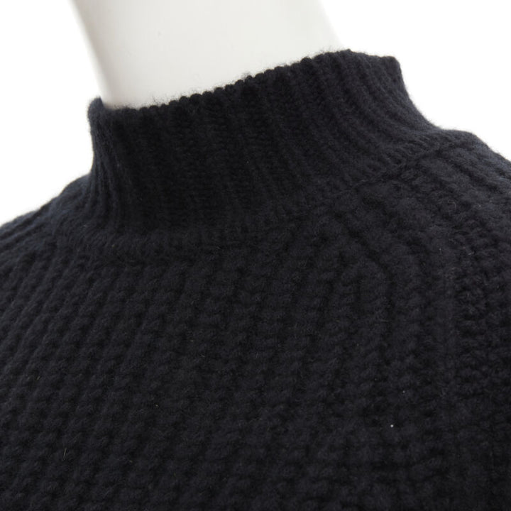 MAISON KITSUNE black 100% lambs wool chunky knit high neck sweater S
