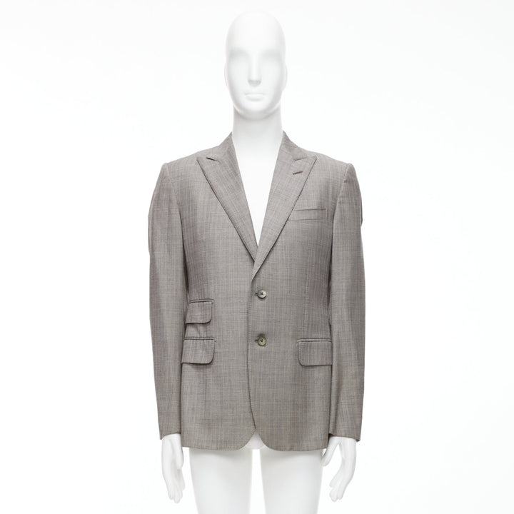GUCCI 100% wool grey red checkered pocketed boxy long sleeve blazer IT50 L