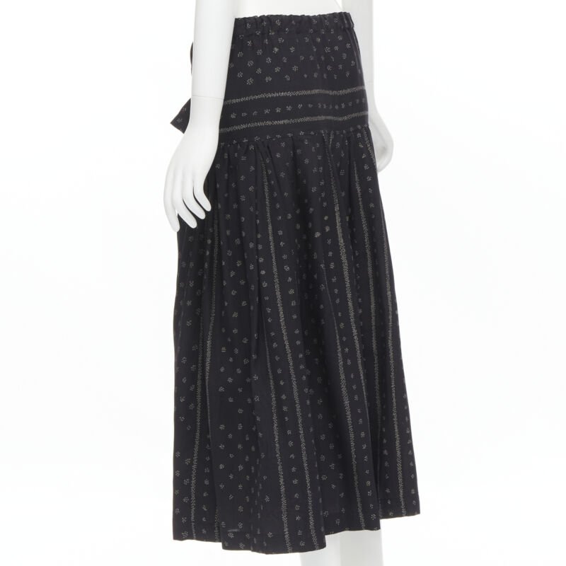 TRICOT COMME DES GARCONS black Ethnic Bohemian floral jacquard flared skirt S
