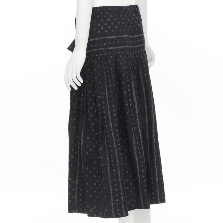 TRICOT COMME DES GARCONS black Ethnic Bohemian floral jacquard flared skirt S