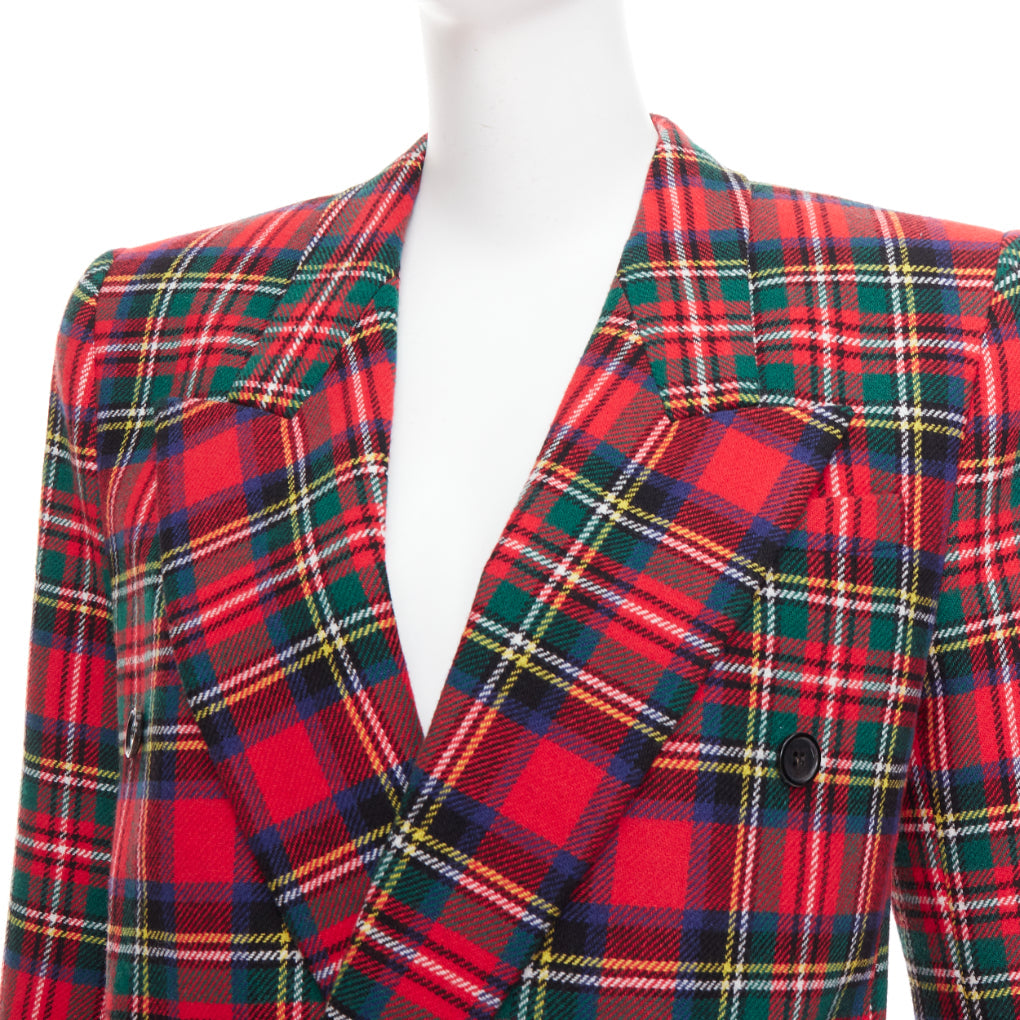 SAINT LAURENT 2023 red scotland plaid wool blend power blazer FR34 XS
