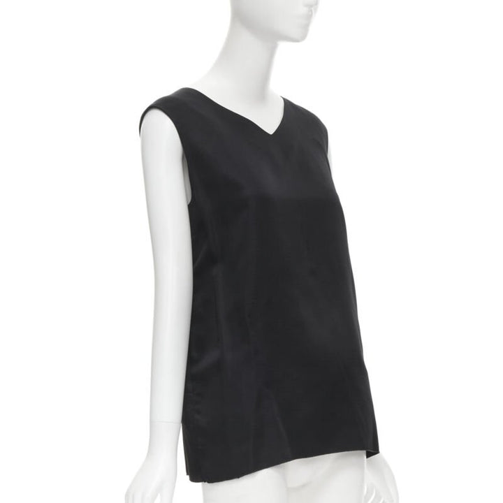 MARNI black V-neck heavy acetate panelled back hem sleeveless boxy top IT38 XS