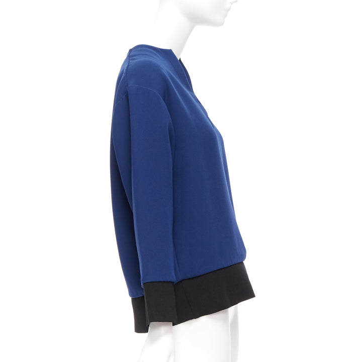 MARNI blue V neck contrast ribbing long sleeve boxy cocoon top IT36 XS