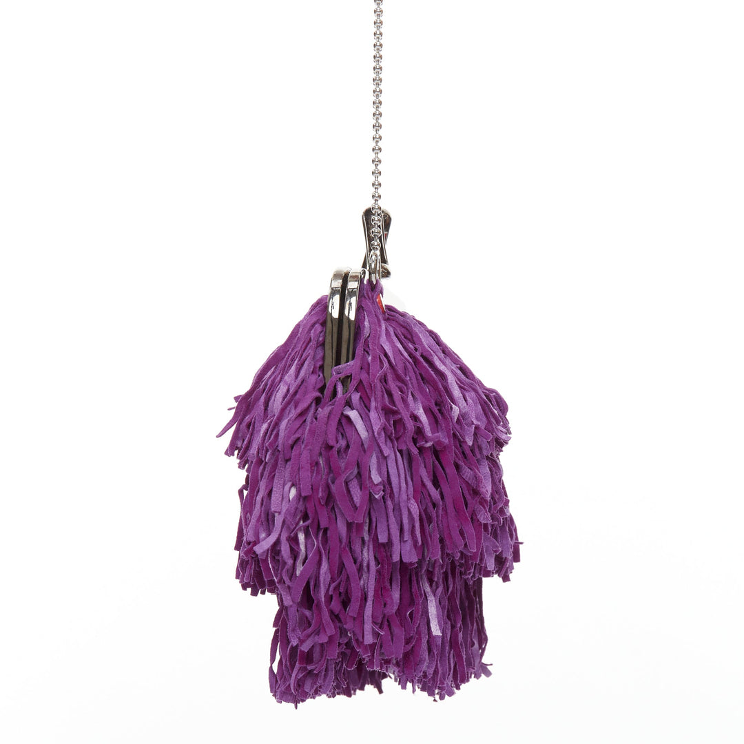 CHRISTIAN LOUBOUTIN purple suede leather fringe heel kiss lock clutch bag