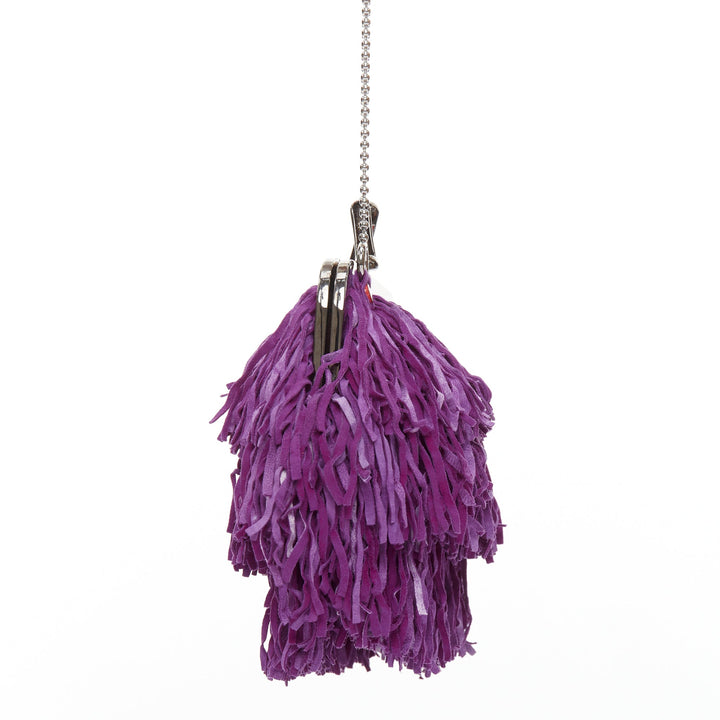 CHRISTIAN LOUBOUTIN purple suede leather fringe heel kiss lock clutch bag