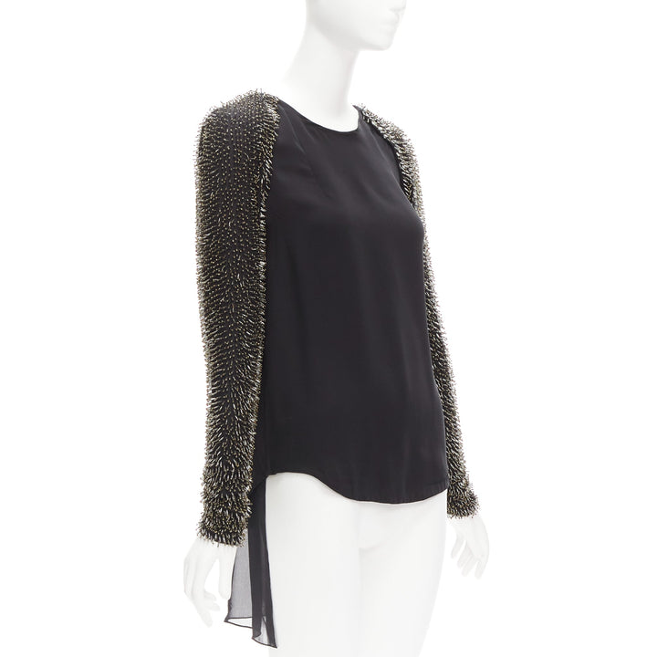 3.1 PHILLIP LIM black spike bead embellished raglan sleeve top US2 S