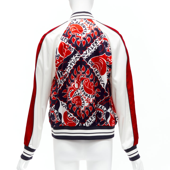 VALENTINO 2022 Manifesto Heart Bandana red blue satin bomber jacket IT40 S
