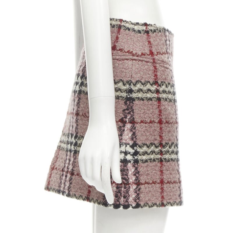 BURBERRY LONDON House Check pink wool tweed boucle mini skirt Y2K UK8 US4 S