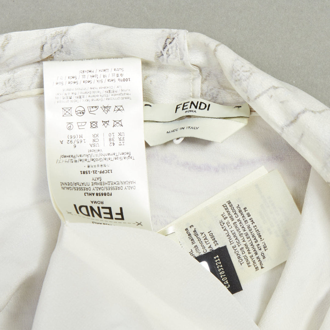 FENDI FF Karligraphy off white monogram marble print midi dress IT42 M