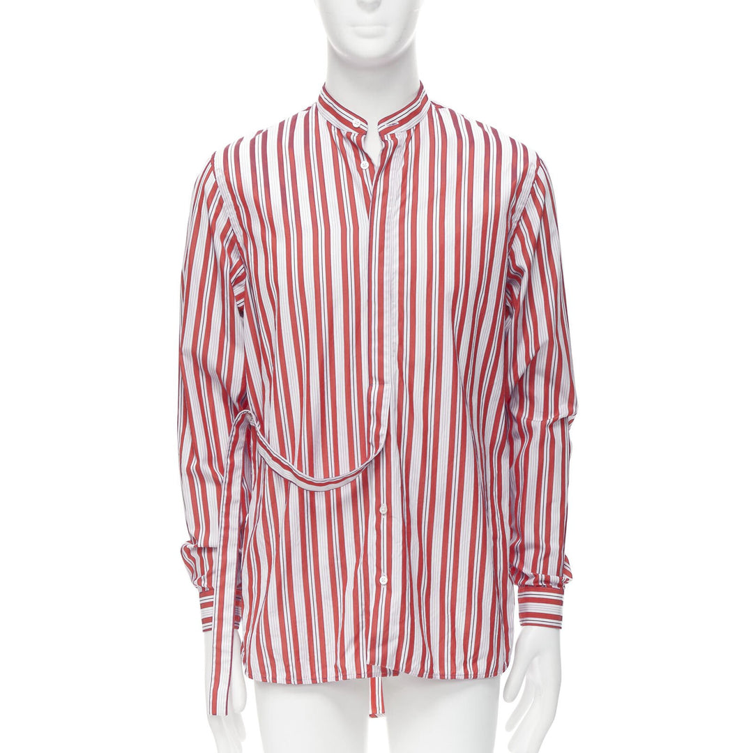 JIL SANDER 100% cotton red vertical stripes deconstructed placket shirt EU38 S