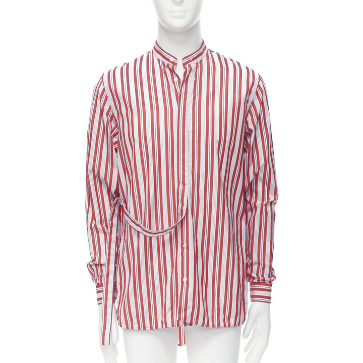 JIL SANDER 100% cotton red vertical stripes deconstructed placket shirt EU38 S