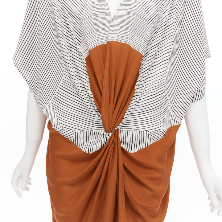 ERES 100% silk black white striped brown colorblocked knot coverup tunic  S