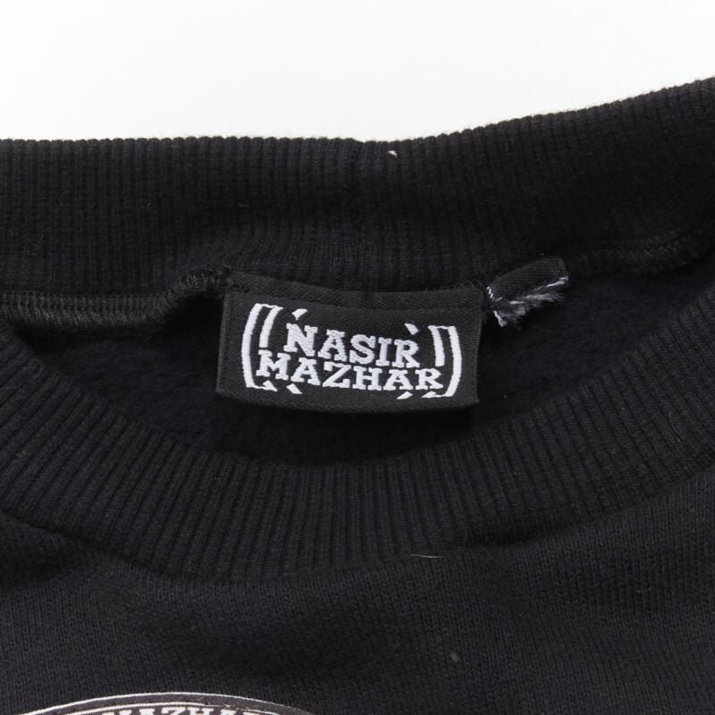 NASIR MAZHAR black velvet print blue faux fur sleeve cropped sweatshirt S