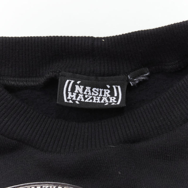 NASIR MAZHAR black velvet print blue faux fur sleeve cropped sweatshirt S
