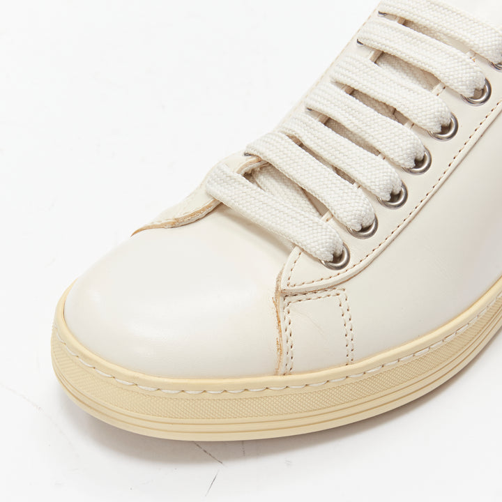 TOM FORD TF logo cream stiff leather minimal classic lace up sneakers EU36