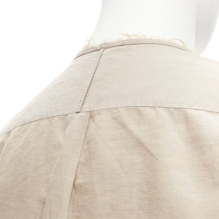FENDI beige linen cotton raw frayed half button long sleeve shirt EU40 L