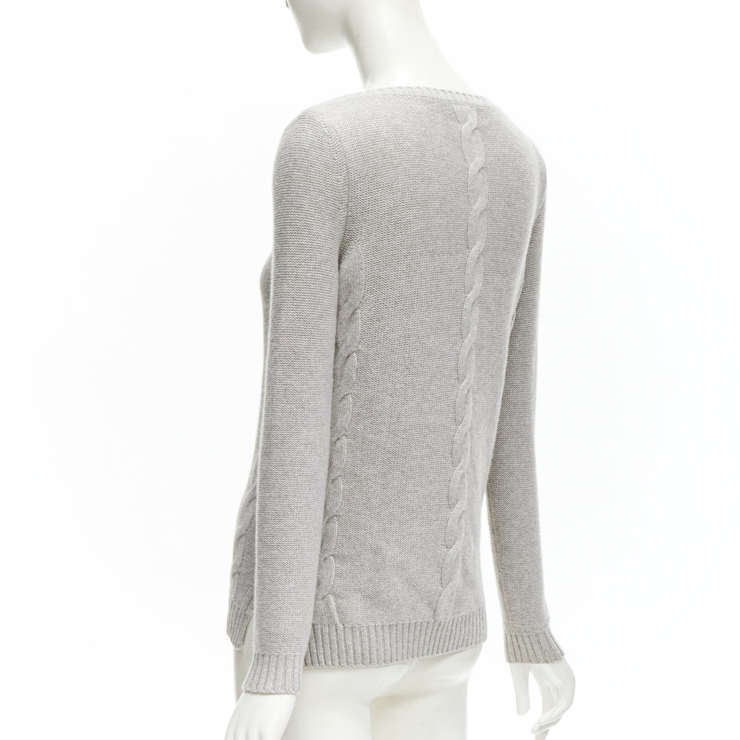 LORO PIANA 100% baby cashmere grey braid knit bateau neck sweater IT38 XS