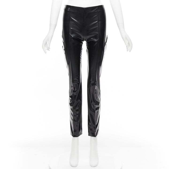 VALENTINO black vinyl pleat front back slit pockets pants S