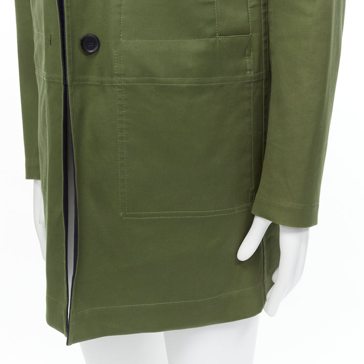 VALENTINO Reversible green navy cotton poplin oversized collar mid coat EU48 M